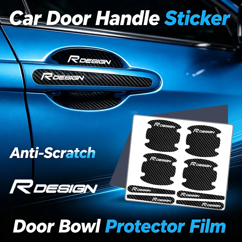 8PCS Car Door Bowl Anti Scratch Sticker For Volvo R Design Emblem C30 C70 V40 V50 XC60 XC70 XC90 Door Handle Protector Decals