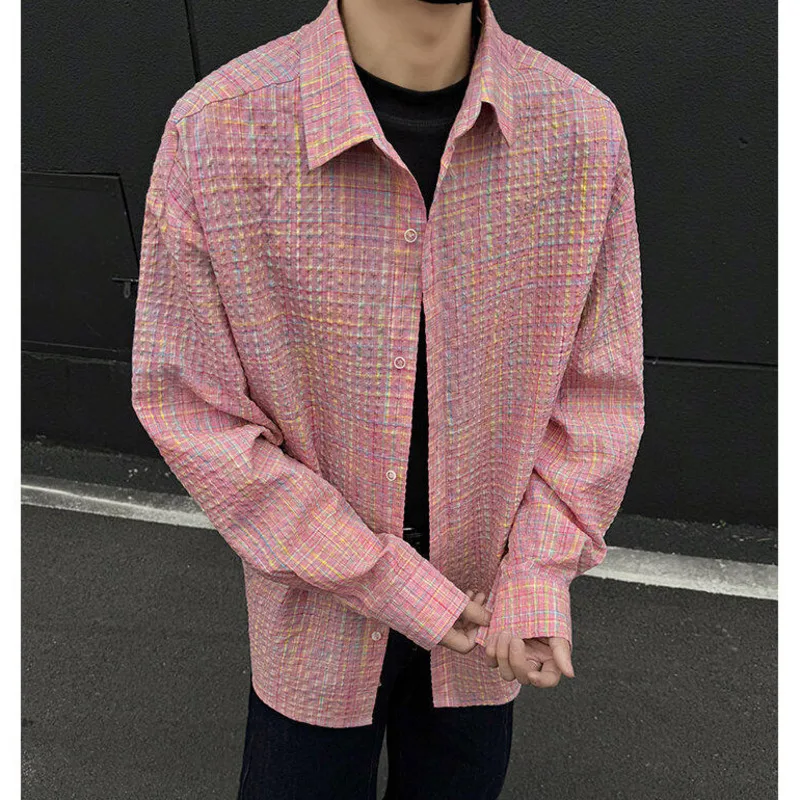 Spring Long Sleeved Shirt Men Fashion Retro Checkered Shirt Men Streetwear Korean Loose Casual Shirt Mens Vintage Plaid Shirts