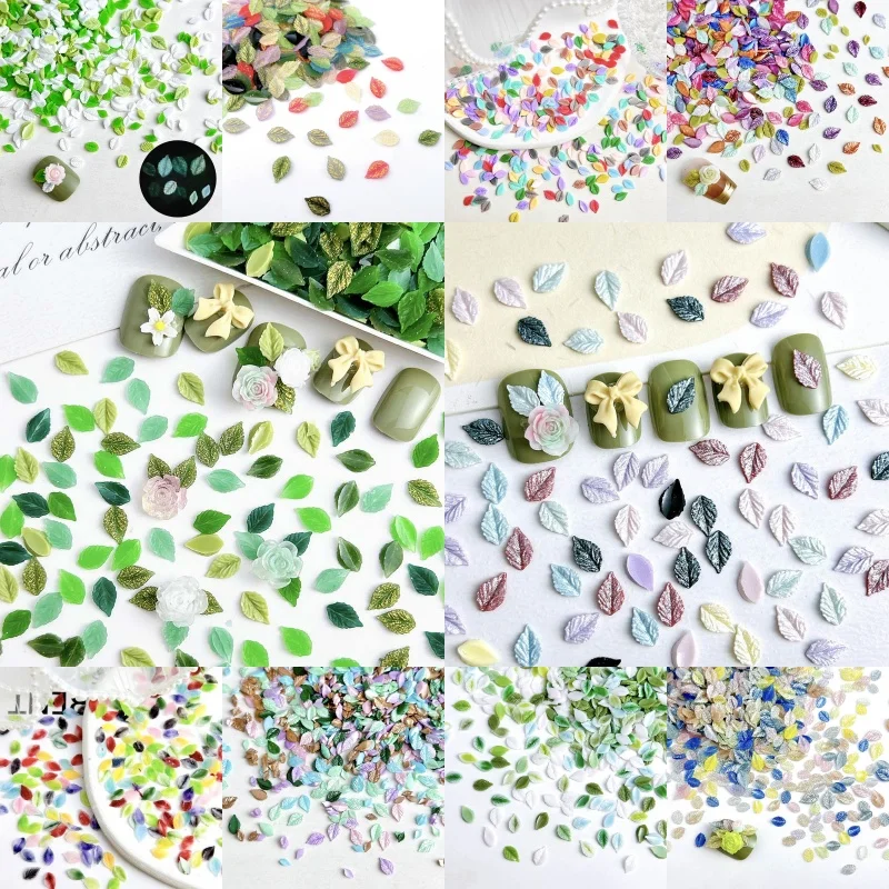 100pcs Green Leaf Nail Charms Multi Colors Resin Simulation Leaf Resin Nail Accessories Nails Art Decorations DIY Crafts