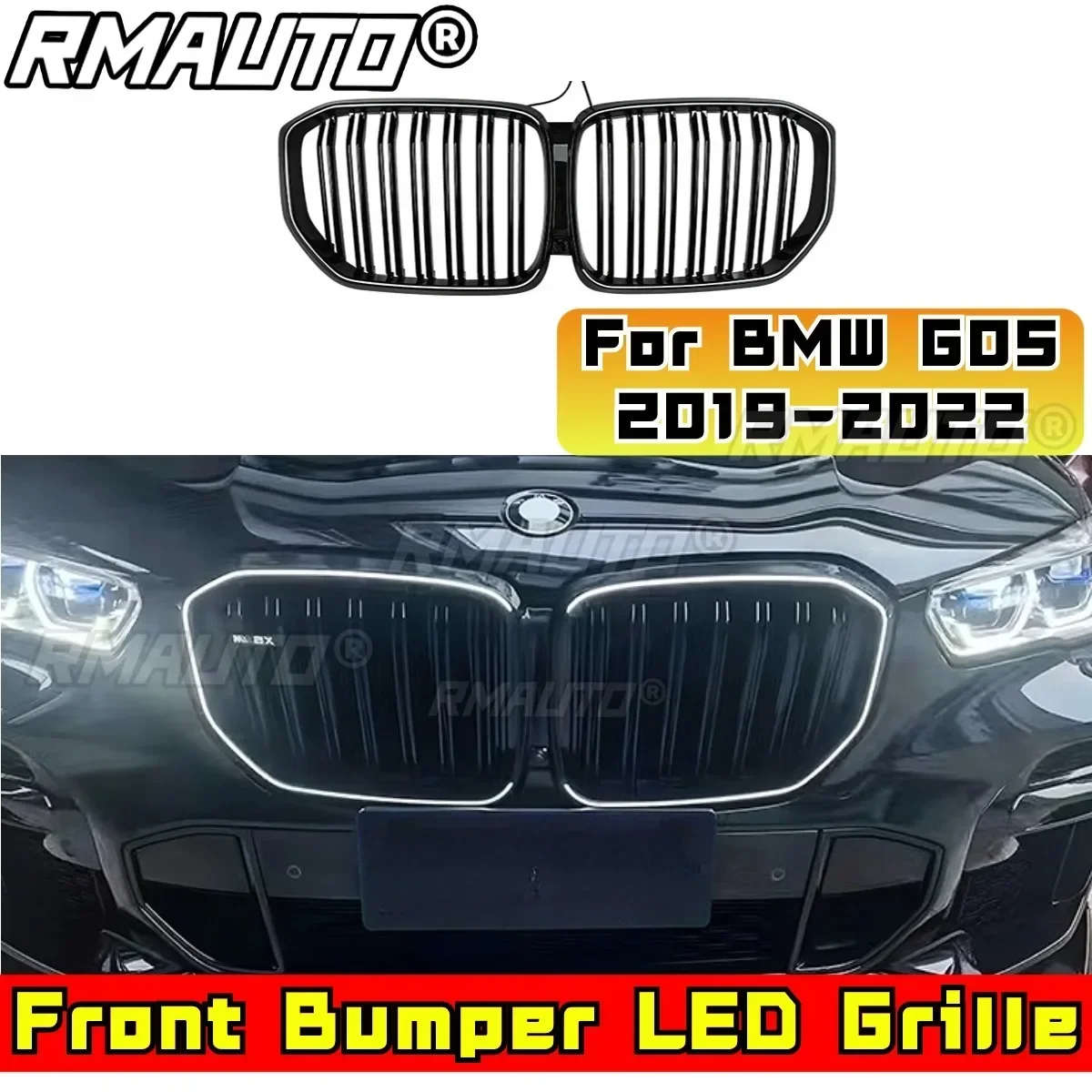 For G05 LED Front Grill Car Front Bumper Racing Grille Body Kit Front Bumper LED Grill For BMW X5 G05 2019-2022 Exterior Part