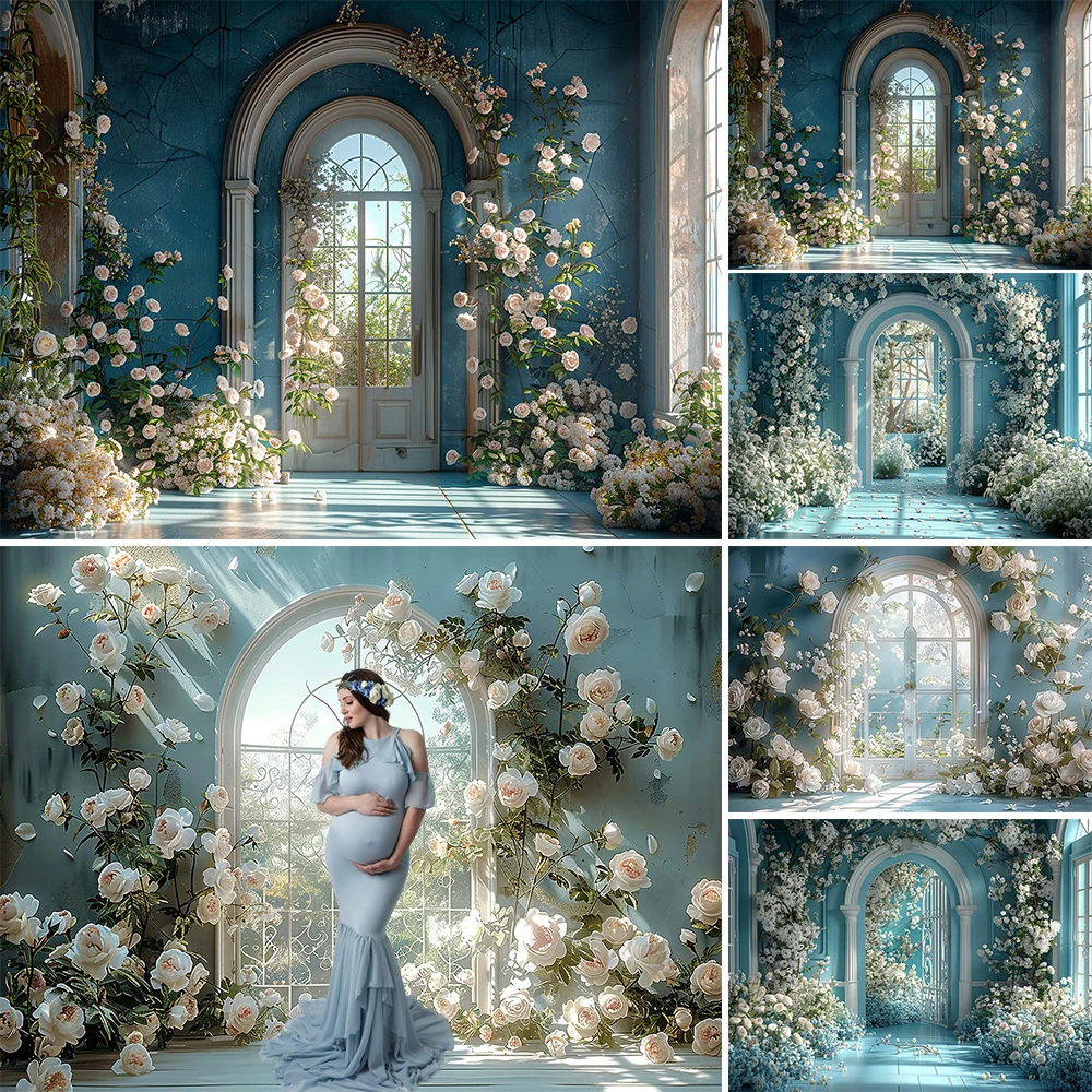 Mocsicka Wedding Church Background Photography Props Floral Decor Arched Window Blue Backdrop Girl Birthday Maternity Photozone