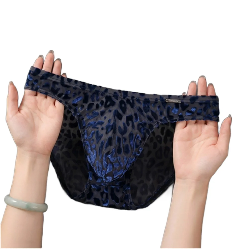 Men's Underpants Ice Silk Lingerie Mesh Sheer Underwear Low Waist Print Panties Transparent Leopard Print Panties Men