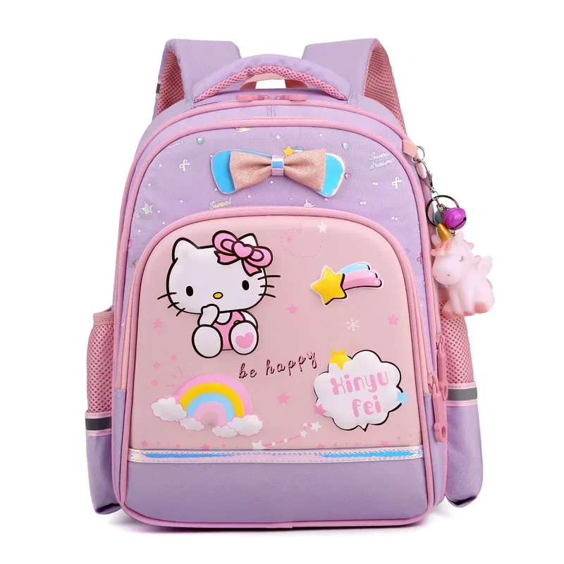 Sanurgente-Cartable étudiant Hello Kitty pour enfants, sac à dos léger à double initiation, dessin animé mignon, grande capacité, nouveau