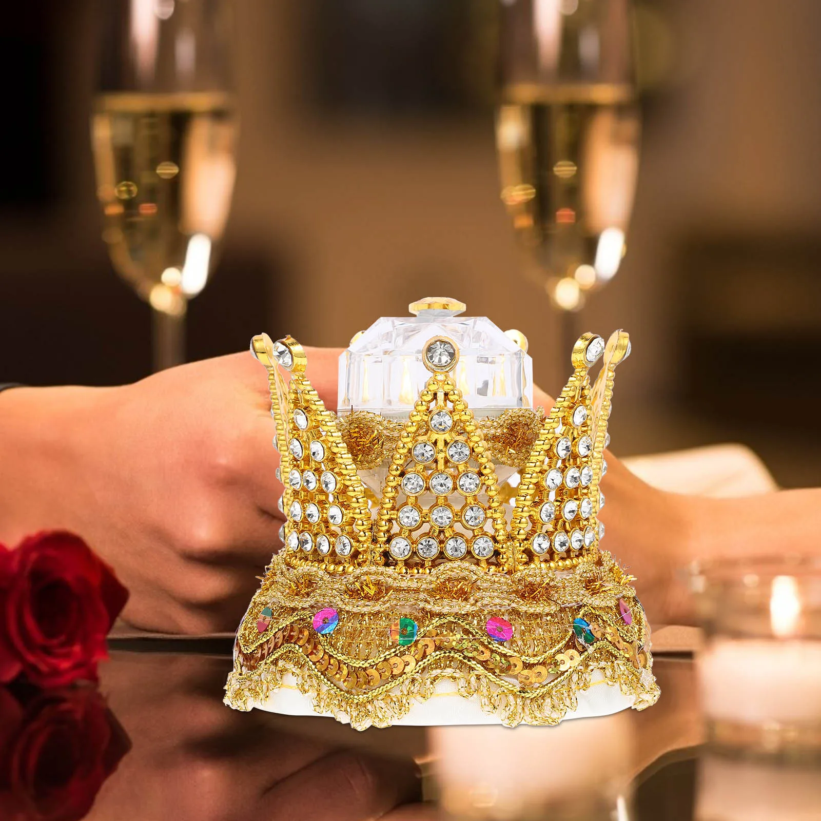

Crown 5980 Engagement For Wedding Ceremony Compact Case Jewelry Storage Small Wedding Ring Box Box Small Ring Case