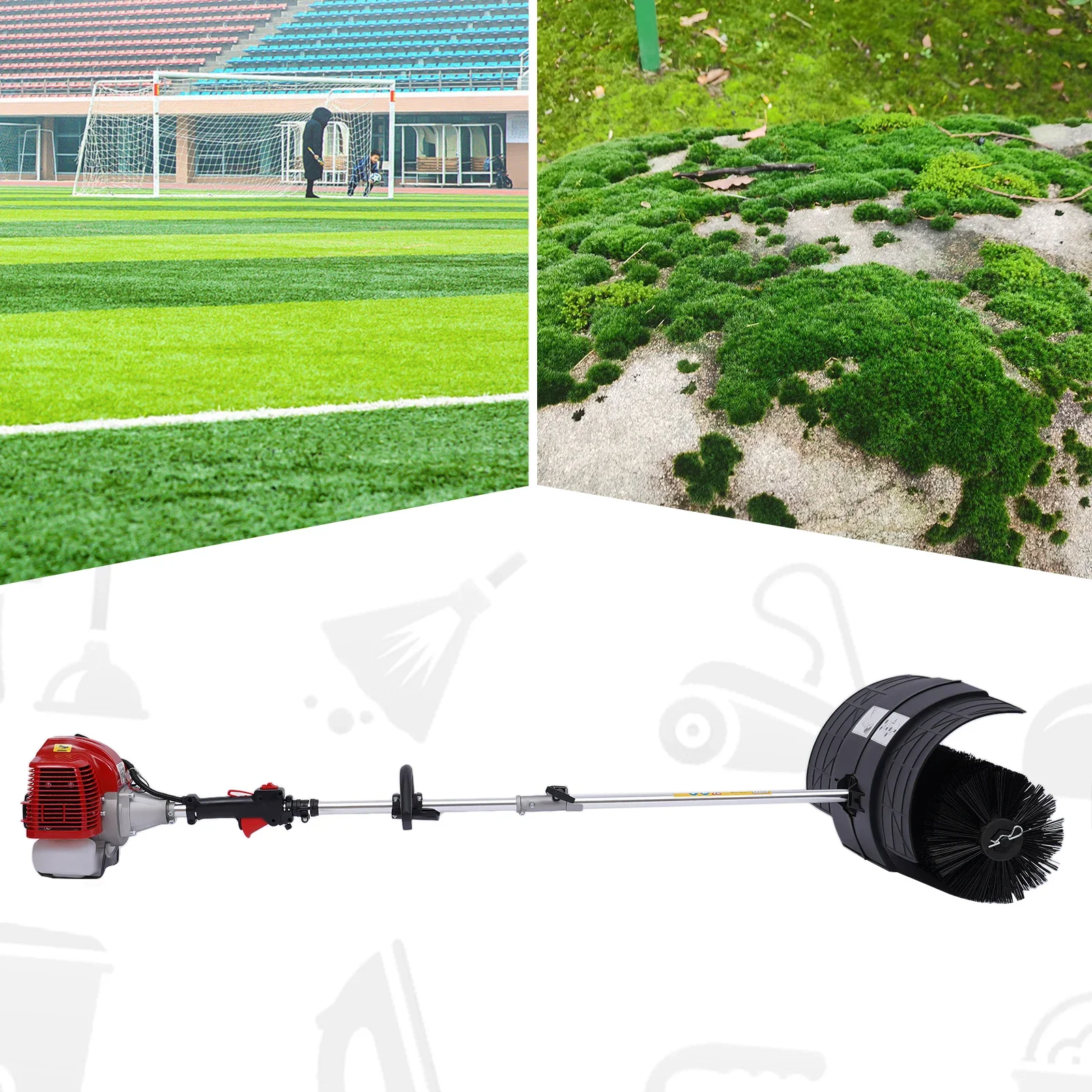 Handhold Gas Power Broom Sweeper 52cc 1700w Gasoline Snow Leaf Sweeping Driveway Turf Brush Cleaner Tools