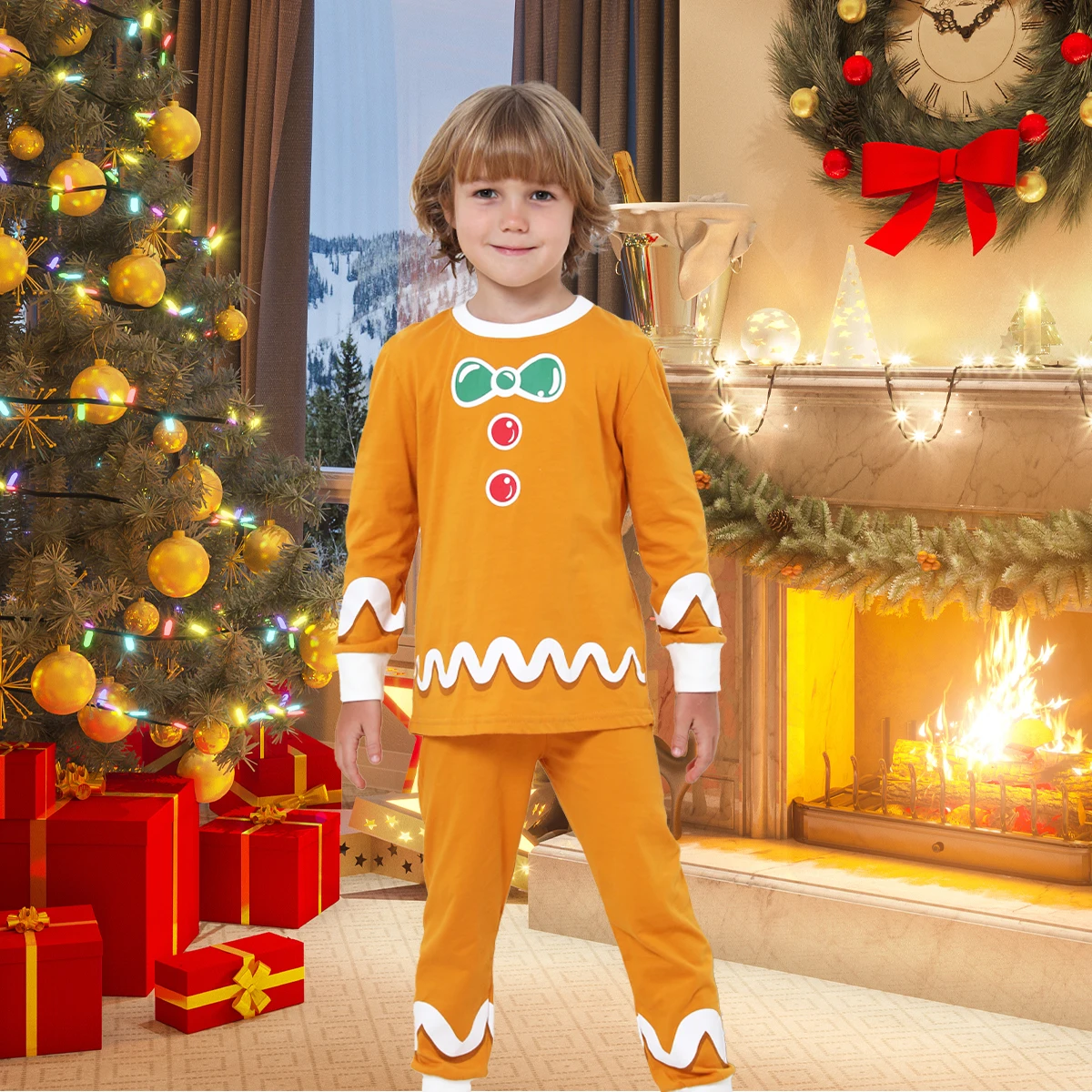 Kids Pyjamas Toddler Gingerbread Man Costume Infant Boys Girls Christmas Pajamas Halloween Funny Theme Party Sleepwer Set