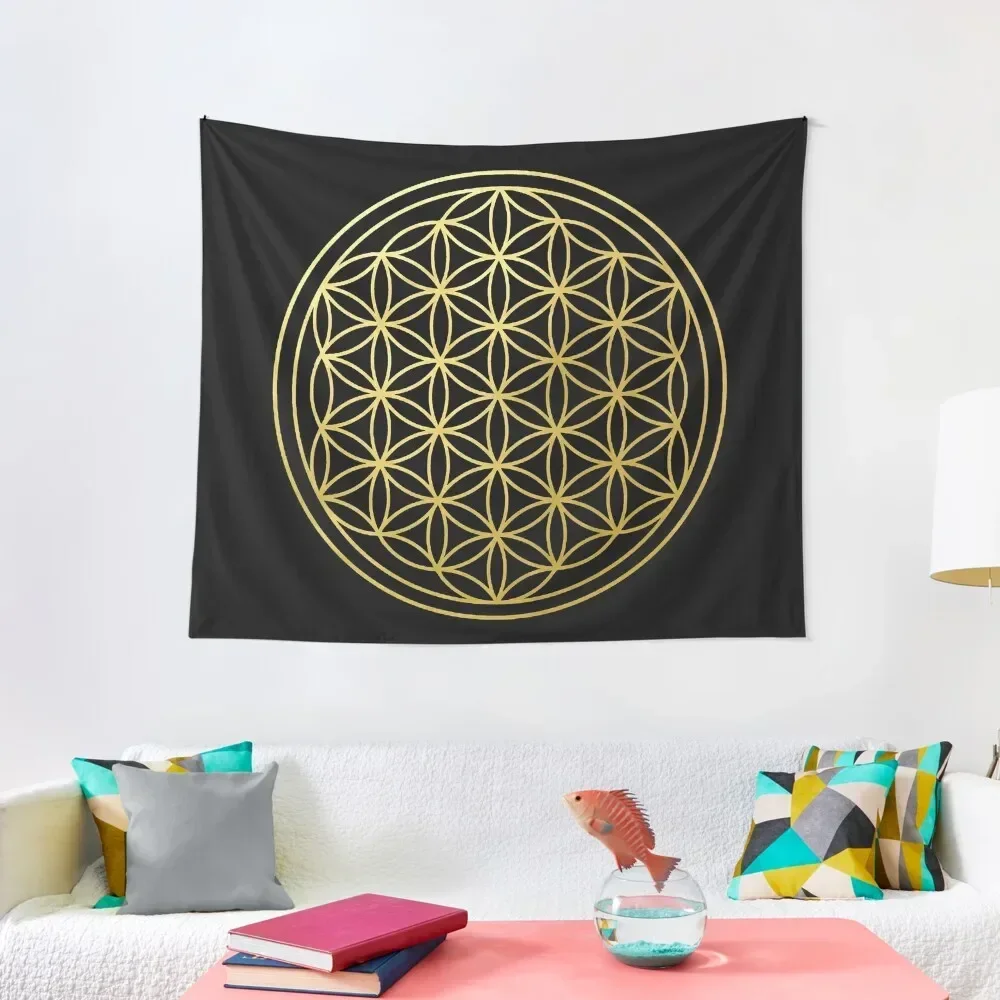 

The Flower Of Life gold mandala sacred geometry spiritual protection symbol Tapestry Decoration Home Room Decor Tapestry