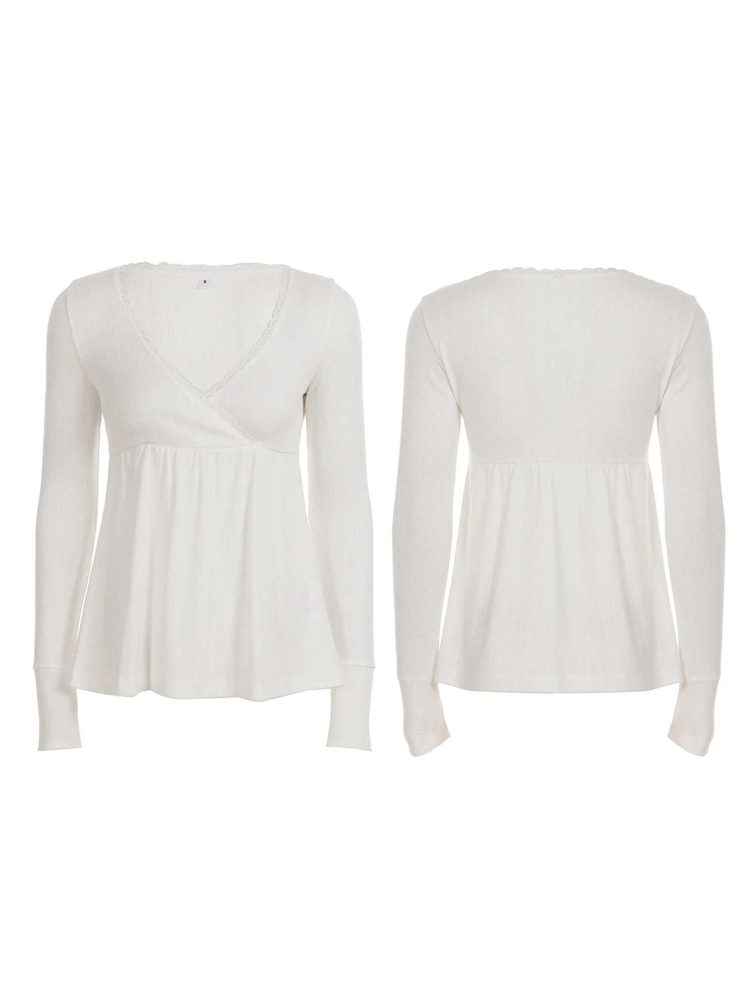 Chemisier à manches longues pour femmes, élégant, couleur unie, col en v, haut portefeuille avec bordure en dentelle, pour un usage décontracté élégant, automne