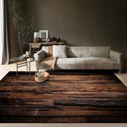 Vintage Wood Texture Carpet Country Farmhouse Room Aesthetics Floor Mat Dark Brown Living Room Floor Decoration