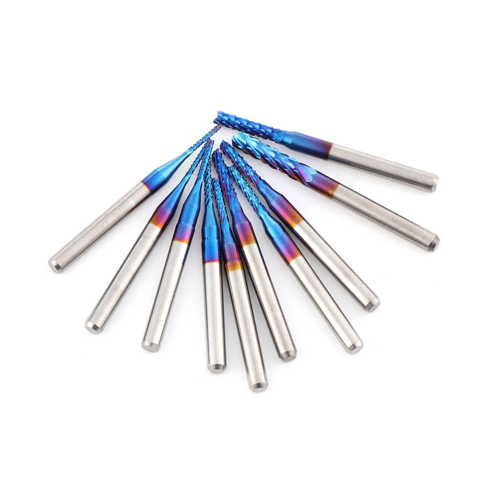 0.8-3.175mm Milling Cutter End Mill Edge Cutter Carbide Blue Titanium Coated Engraving Cutting PCB Machine CNC Router Bits