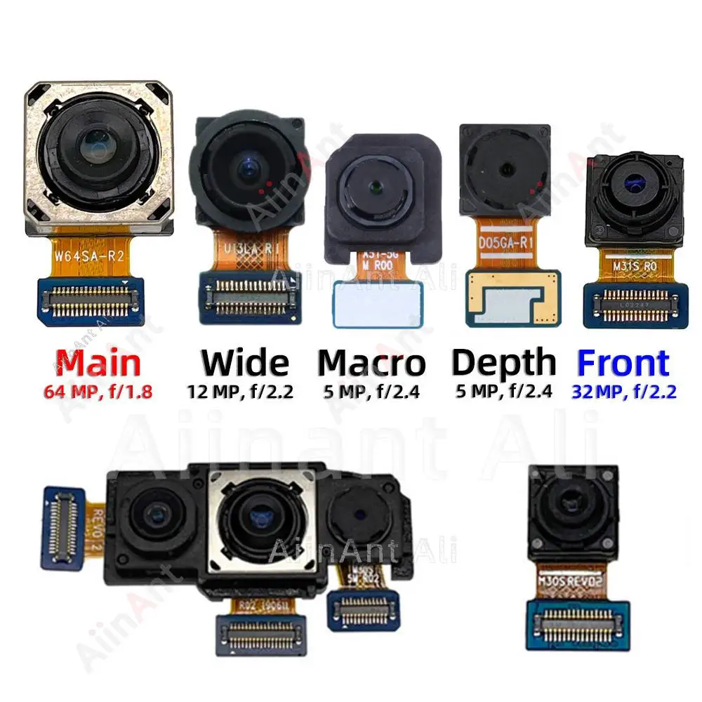 AiinAnt Small Front Selfie Back Macro Depth Wide Main Rear Camera Flex Cable For Samsung Galaxy M30 M30s M31 M31s M305F M307F