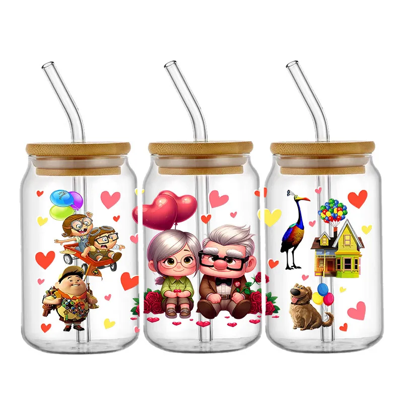 Disney Prinses 3d Waterdichte Uv Dtf Cup Wrap Voor 16Oz Libbey Cartoon Prinses Glas Kan Diy Transfer Sticker