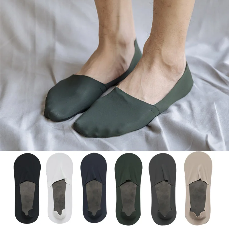 3 Pairs Summer Casual Men Socks Invisible Thin Low Cut Sock Breathable No Show Silicone Non-slip Sock Cotton Bottom Absorb Sweat