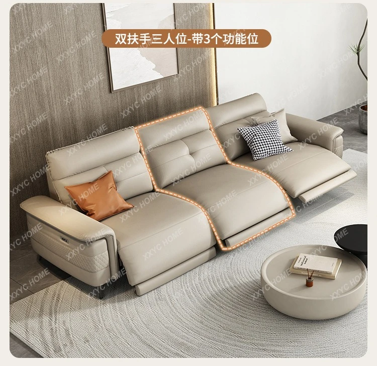 HH First-class space capsule  minimalist leather sofa electric function light luxury living room straight sofa combination
