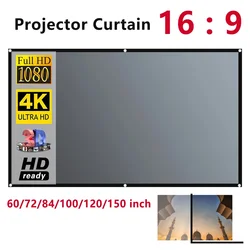 Simple Projector Curtain Home Set Display Projection Screen Theater Office 16:9 HD for Household Bedroom Accessories
