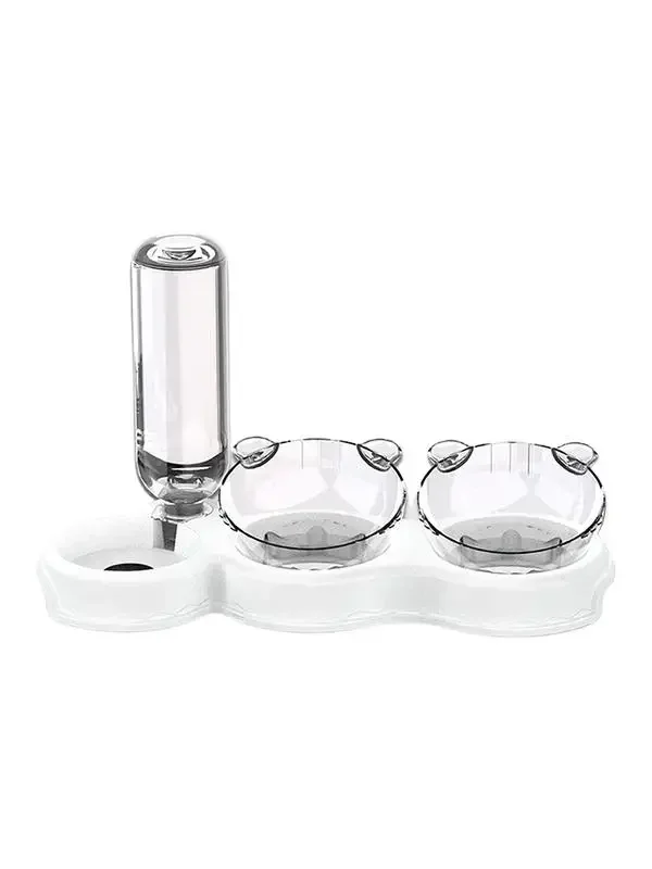 Cuencos triples para gatos, platos de comida para perros inclinados de 15 grados, juego de cuencos de comida húmeda y seca para gatos, cuenco de agua automático 3 en 1 y comedero de comida para mascotas