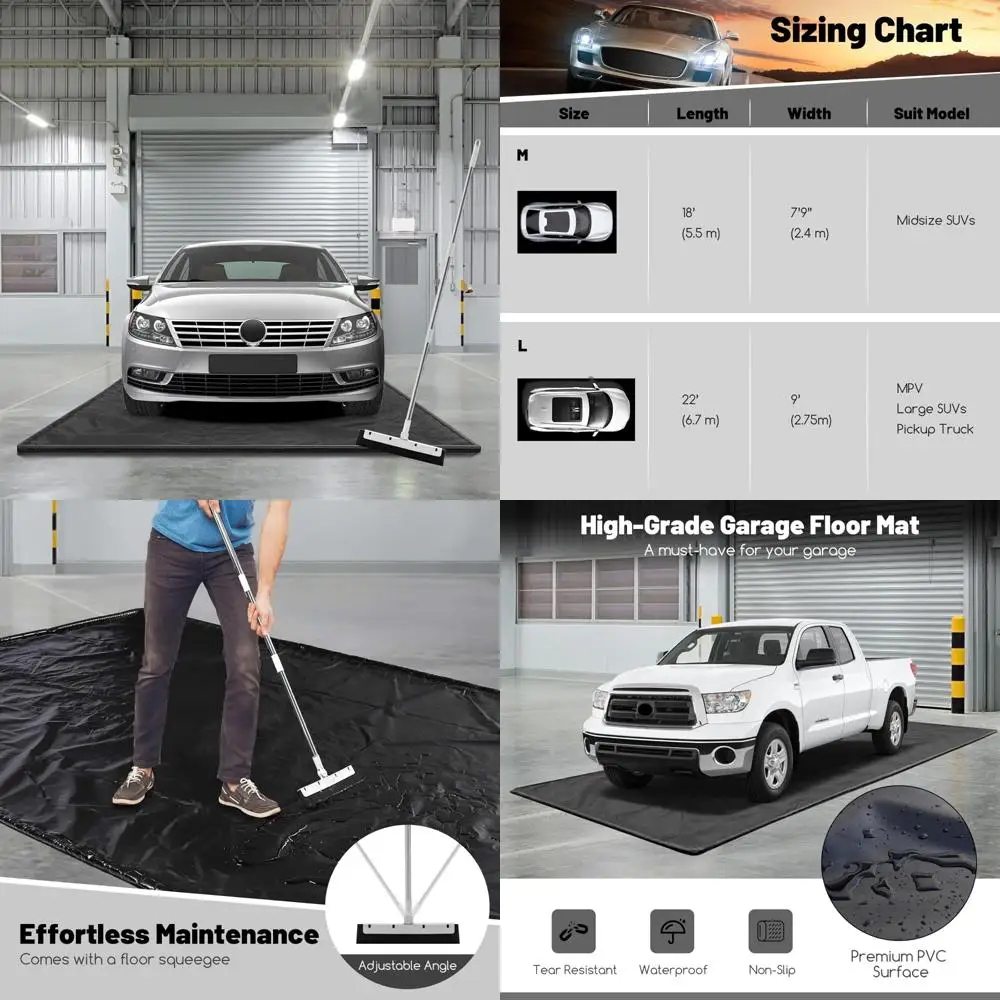 سجادة أرضية جراج IRONMAX، سجادة احتواء أرضية مقاومة للماء مقاس 9 × 22 بوصة مع ممسحة تنظيف، سجادات مواقف السيارات تمنع تسرب التسرب