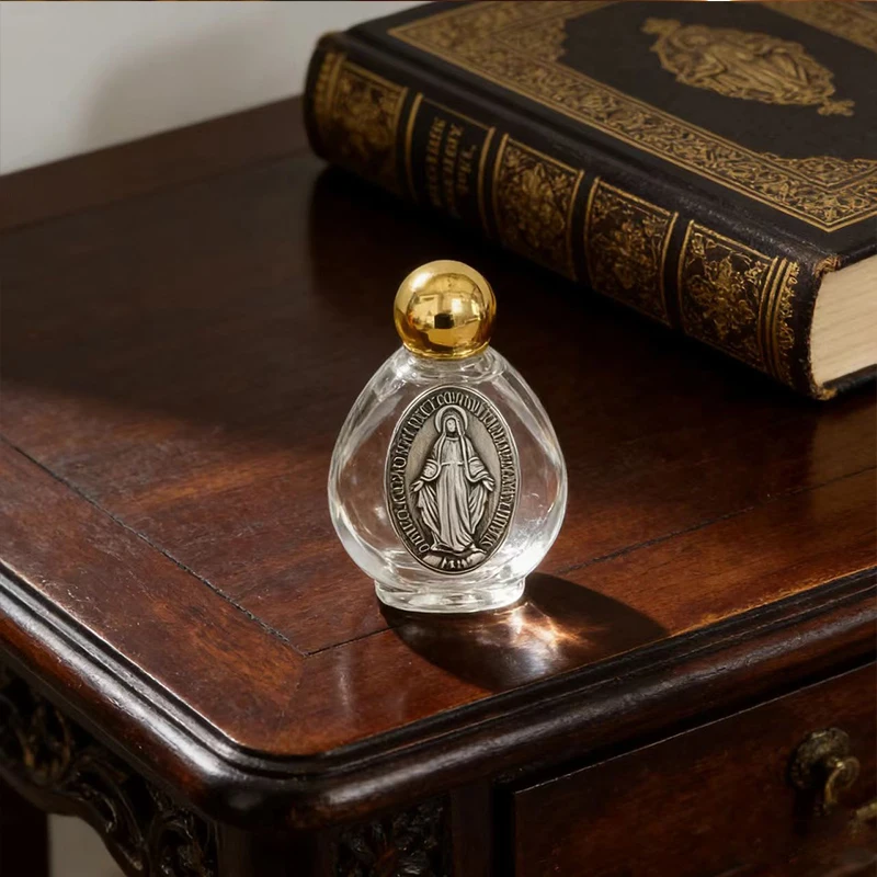 Immagine 4: Nuova Mini Bottiglia in Vetro per Acqua Santa con Tappo Dorato e Medaglia della Vergine Maria per Preghiera Ortodossa e Cattolica, Regalo per la Fede Cristiana