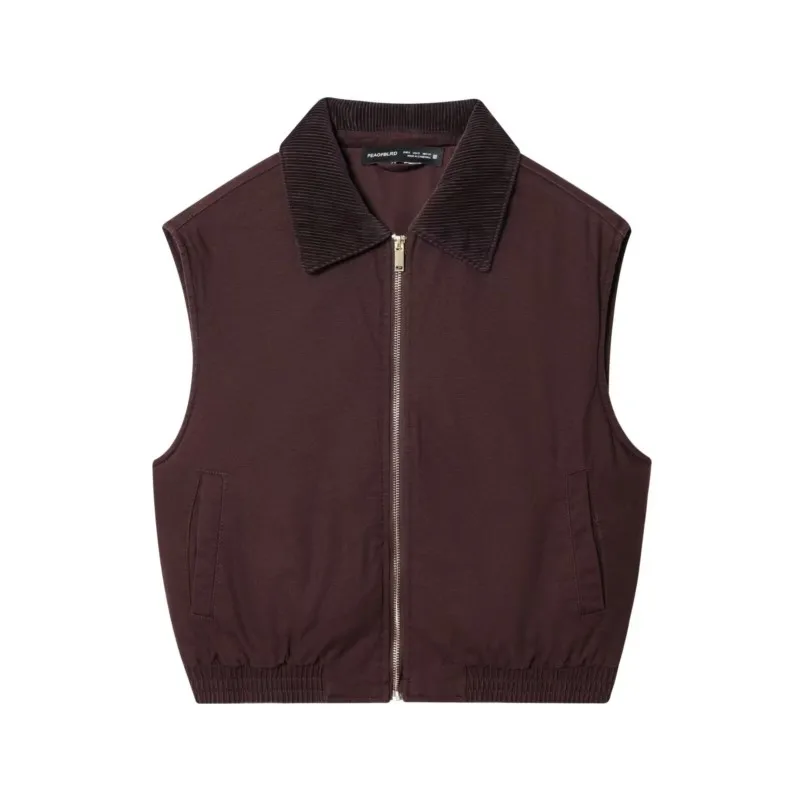 

Women Corduroy Collar Vest with Zipper Autumn Fashion Chic Sleeveless Women's Vest Lapel Collar Female Tops