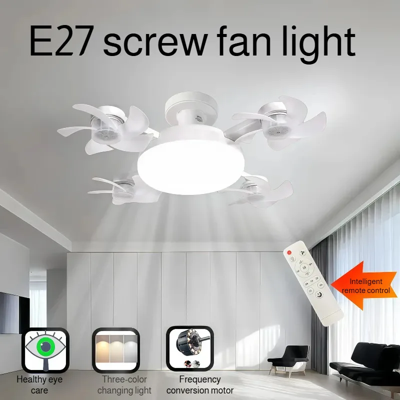 

E27 Fan Light 2-in-1 60W Drone Design Ceiling Fan Light with Remote Control AC85-265V Fan Lighting Bulb for Home Restaurant