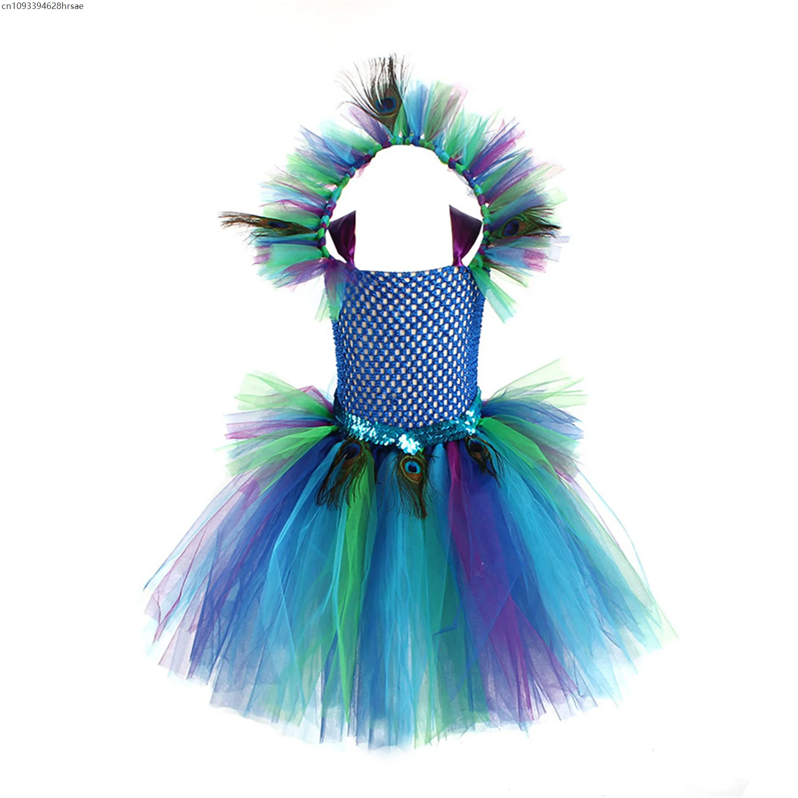 A1 Girls Peacock Tutu Dress Peacock Feather Cosplay Carnival Fancy Dress for Kid Halloween Party Purim Toddler Girl Clothes