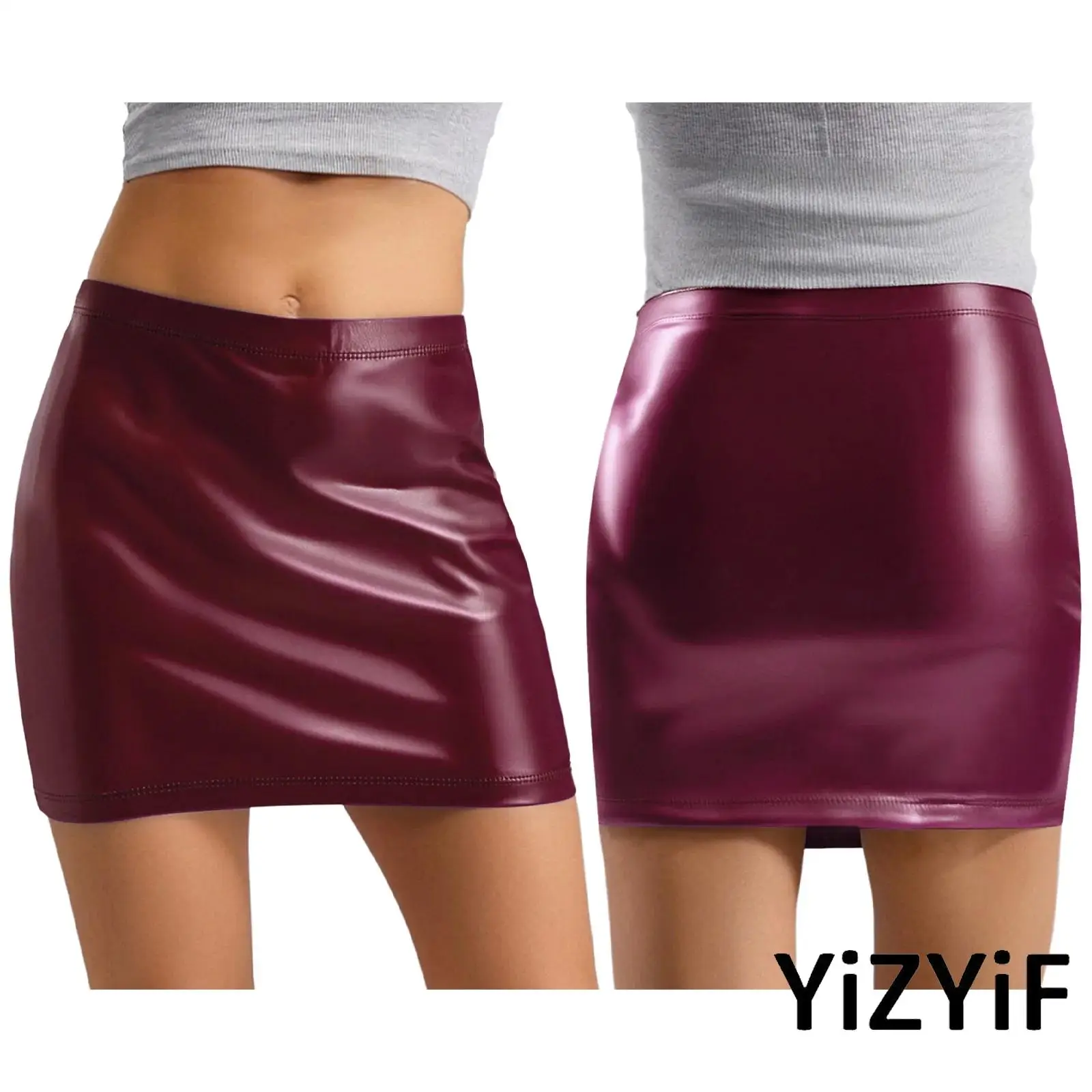 

Womens Mini Skirt Lined Patent Leather Hip-wrapping Bodycon Skirt for Night Club Streetwear Cozy Commuter Ladies Office Clothing