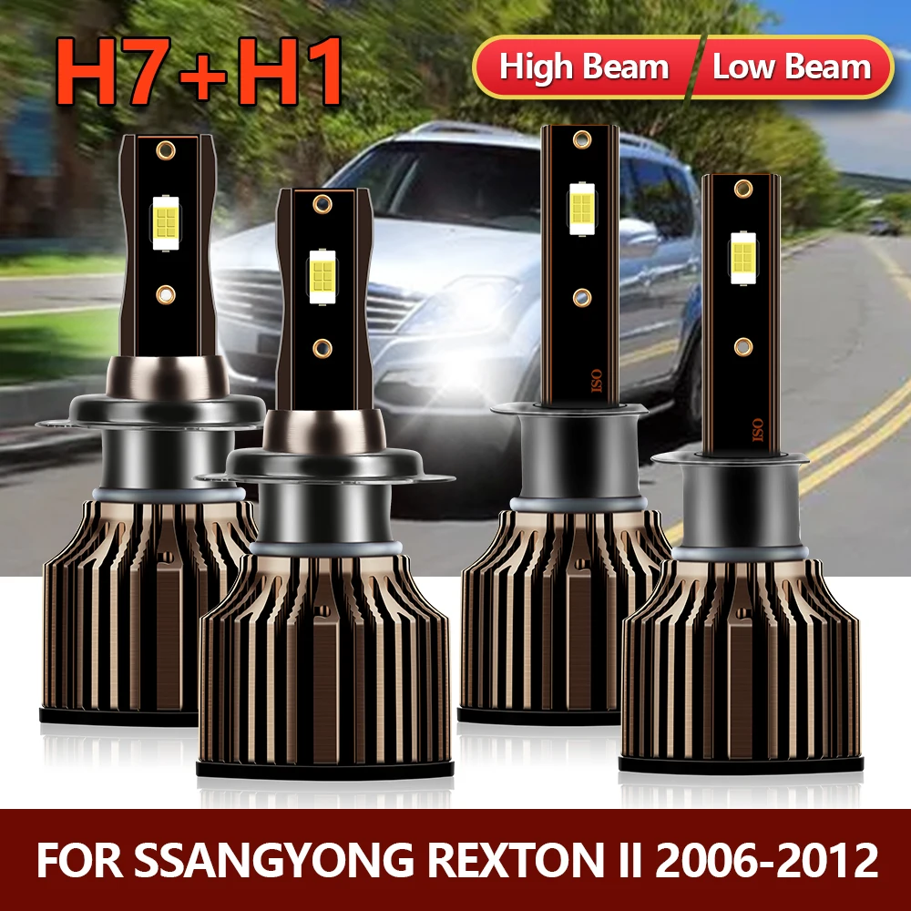 

4x LED Bulbs H1 H7 Headlight 26000LM High Low Beam Combo Lamps White For Ssangyong Rexton II 2006 2007 2008 2009 2010 2011 2012