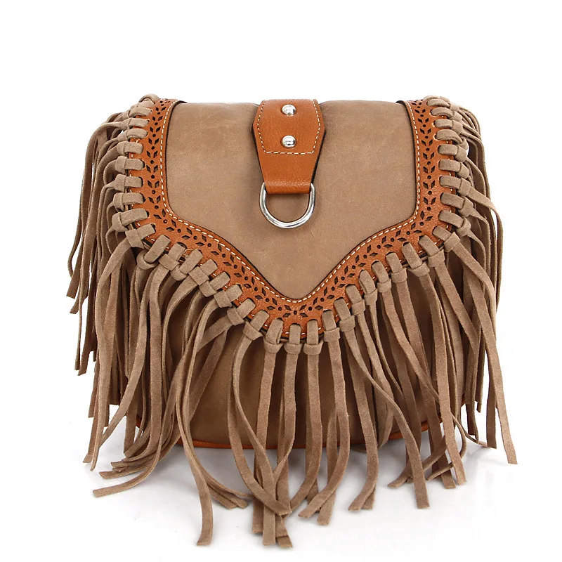 Fashion Retro Faux Suede Fringe Women Messenger Bags Tote New Handbag Tassel Shoulder Handbags Crossbody Bag Tassel Bucket