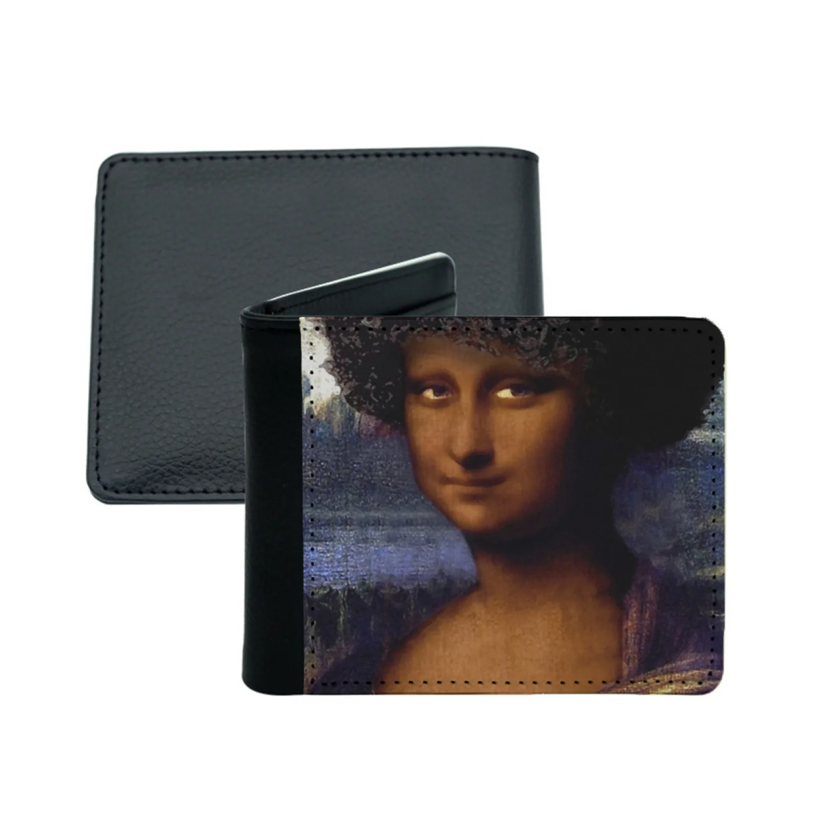 Hitam Mona Lisa Pria Kulit Dompet Kartu Kredit/Id Pemegang Sisipan Uang Tas Pria Dompet Pendek Mona Lisa Mona Lisa Mona Lisa