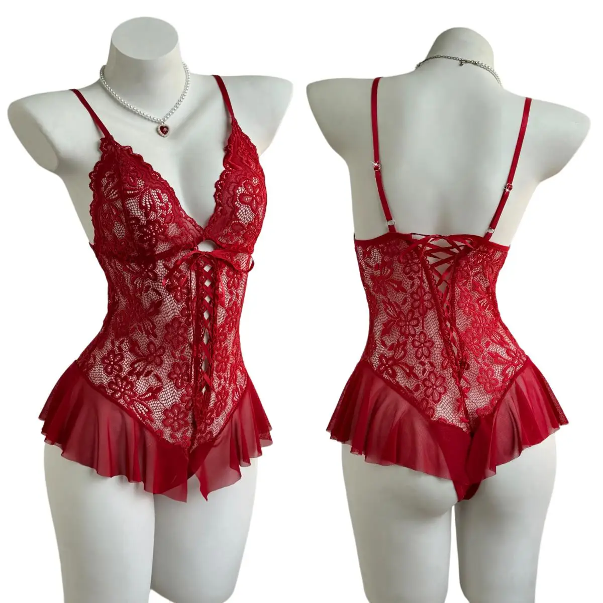 Sexy Women's Transparent Nightgown Flower Lace Waist Shaping Bodysuit Sleeveless Open-crotch V-neck Underwear Nightdress 2026