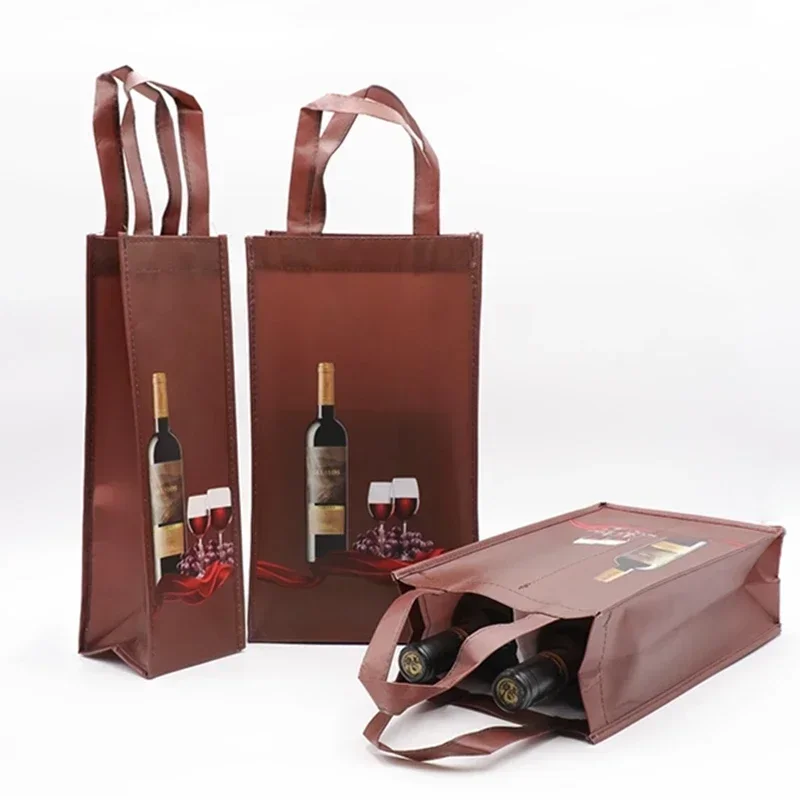 25pcs Single Grape Wine Bottle Portable Packaging Bag Thick Waterproof Non-woven Fabric Double Branch Storage Handle Bags