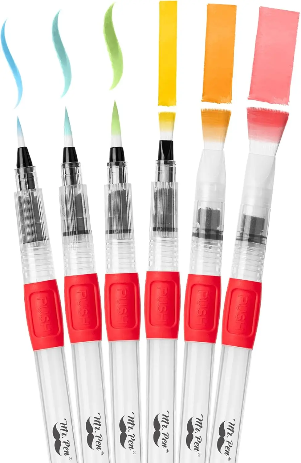 

Watercolor Brush Pens Set - 6 Refillable Nylon Bristle Pens for Smooth Blending & Shading - Ideal for Artists & Sketching
