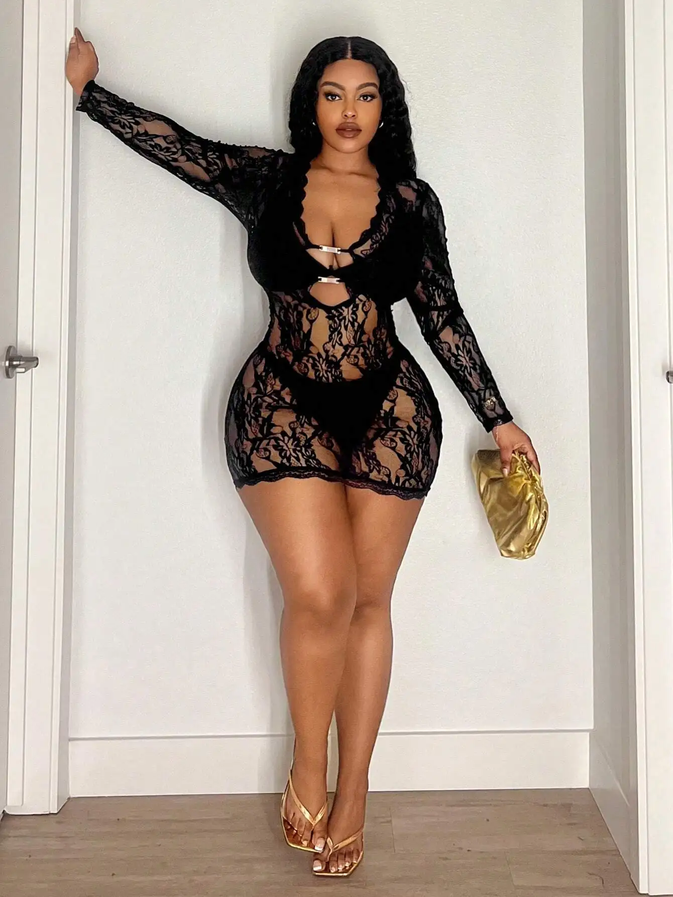 

Прозрачное кружевное мини-платье больших размеров для женщин