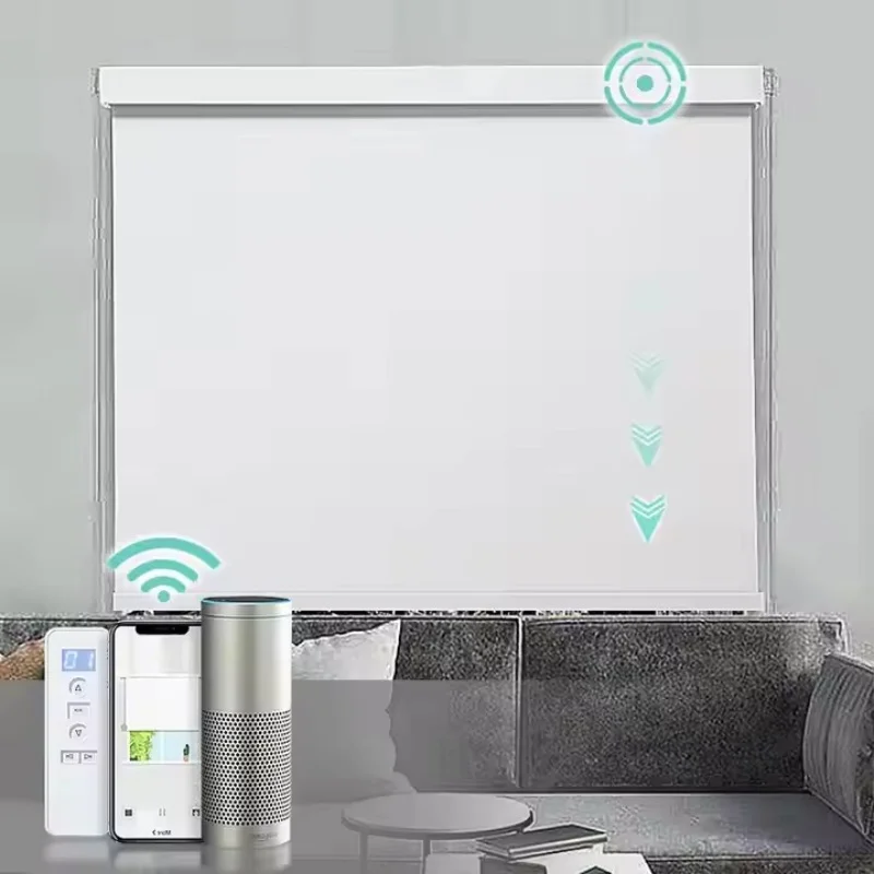 2025New Style Customized Size100% Blackout And Fireproof Fabric Homekit Motor Connect Alexa Motorized Roller Blinds For Windows