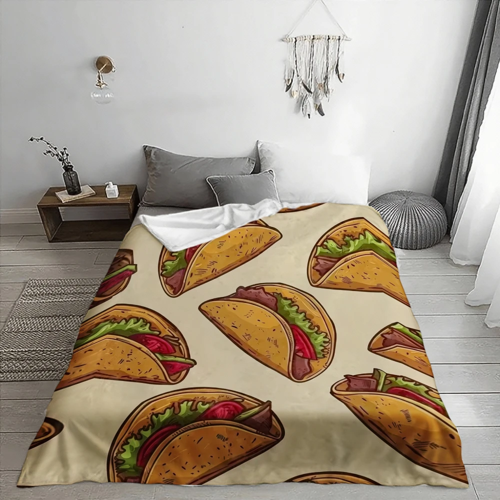 Taco Pattern, Food Lover Gift, Blanket, Vibrant Taco Illustrations, Home Decor And Lounge Use, Soft Cozy Multi-Purpose
