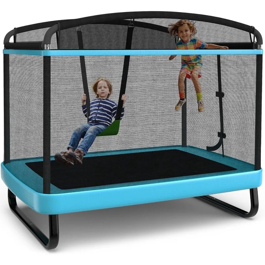 

6 Ft Toddler Trampoline with Net Swing Mini Indoor Recreational Trampoline Small Rectangle Trampoline for Home ASTM Approved Ma