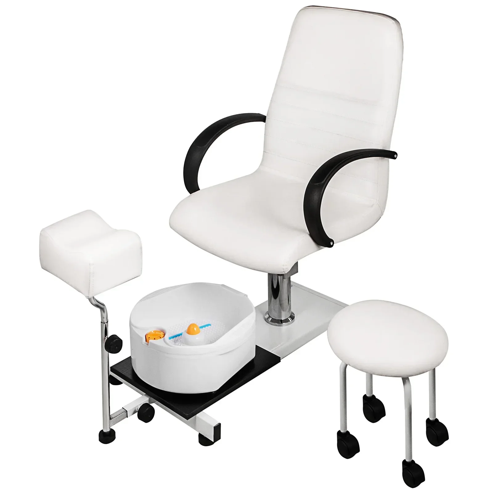 Hydraulic Lift Adjustable Spa Pedicure Unit with Easy-Clean Bubble Massage Foot bath White/Black Chair Salon Equipment