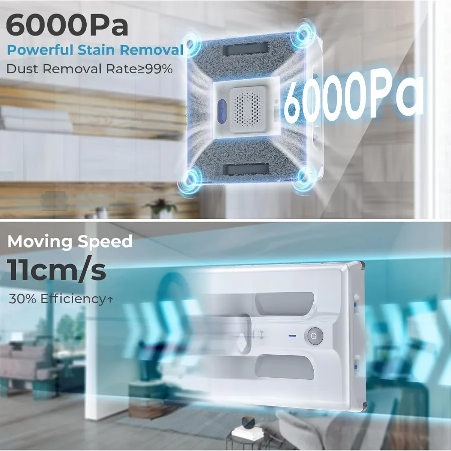 Robot per la pulizia delle finestre automatico A1 aggiornato con 4 ugelli di spruzzo d'acqua e elevata potenza di aspirazione 6000PA dotato di rilevamento del sensore laser
