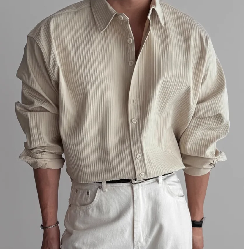 

Men's High-quality Business Casual Shirts High-end Solid-color Shirts Breathable Loose Long-sleeved Shirts for Spring Camisas