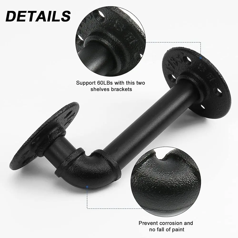 Replacement Heavy Duty Floating Shelf Brackets Metal Black Coated Wall Shelf Support Wall Mount Pipe Shelf Bracket