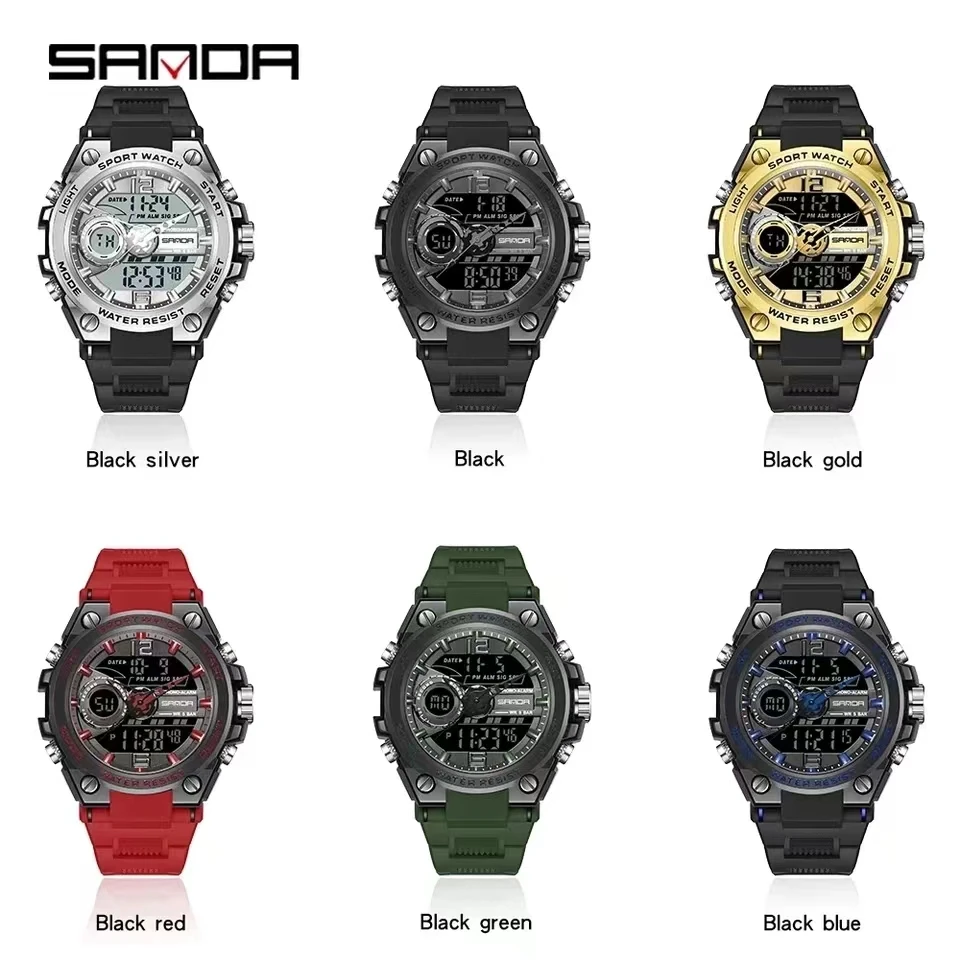 Sanda-Reloj de mano deportivo para hombre, cronómetro con pantalla Digital analógica, modo despertador, resistente al agua, estilo de moda, gran oferta, 6092