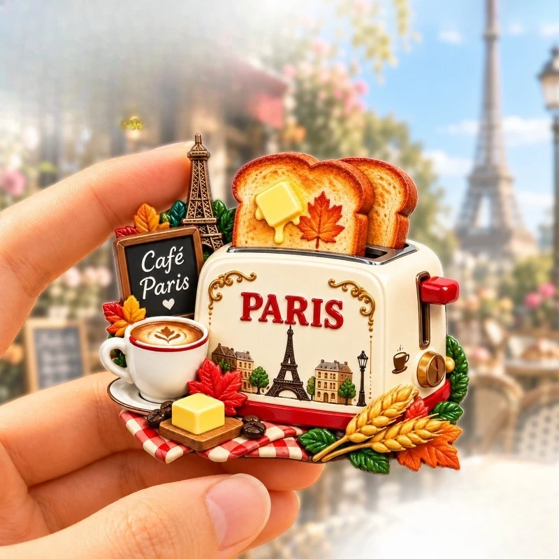 Paris Toaster Coffee Tower Fridge Magnet - Cozy 3D French Souvenir Unique European Gift for Travel & Kitchen Decor