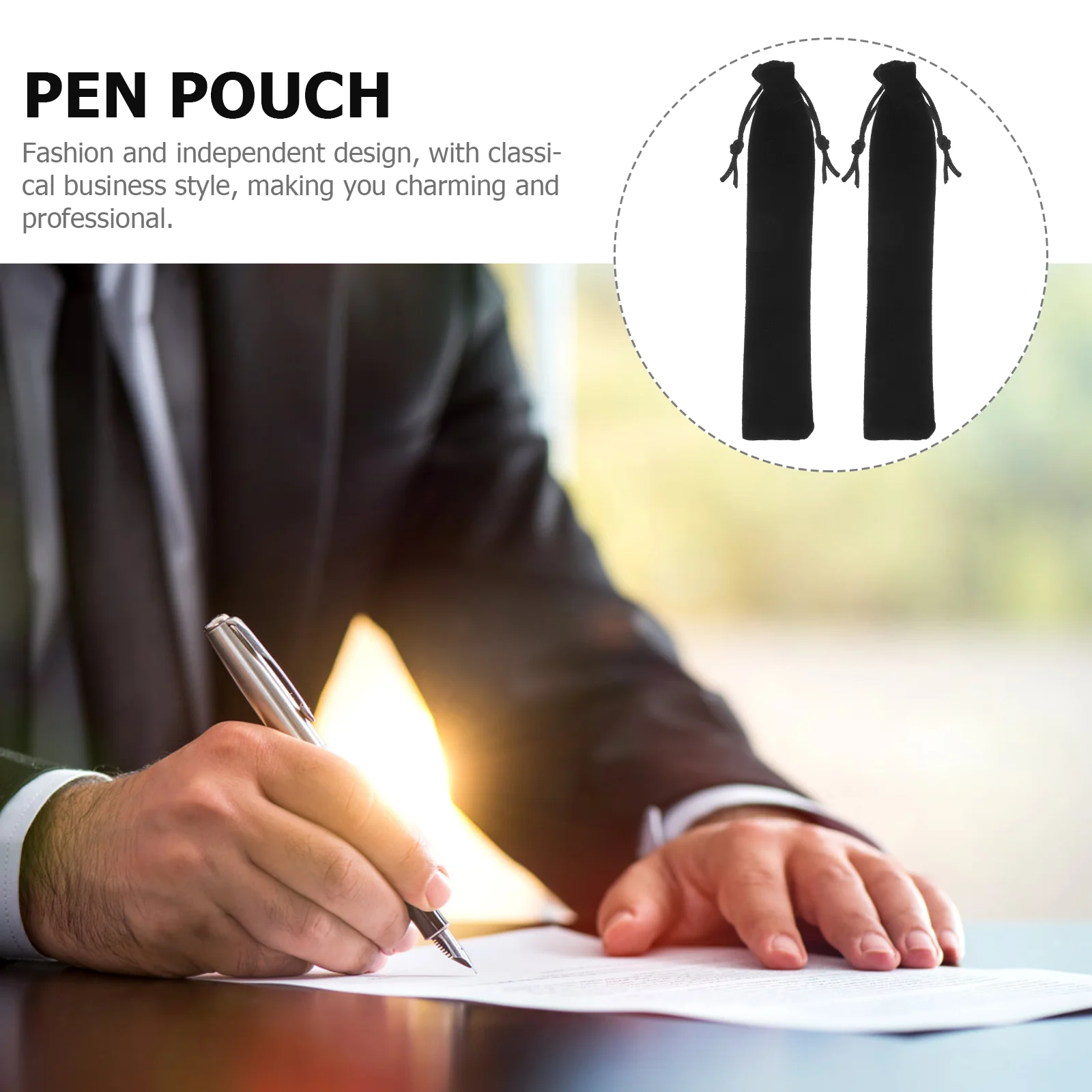 25pcs Drawstring Bag Pen Pouch Sleeve Holder Pen Case Gift Pencil Bag Storage Bag School Office Supplies (Black)