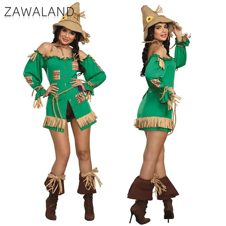 Adult Green Field Scarecrow Cosplay Costume Halloween Cosplay Carnival Purim Role Play Party Masquerade Dress Outfits