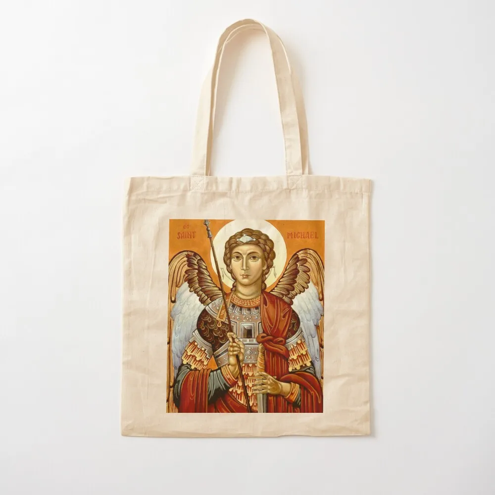 

Icon of the Archangel St Michael, Protector of the home, by Olga Bileski Tote Bag canvas tote bag Canvas Tote Bag