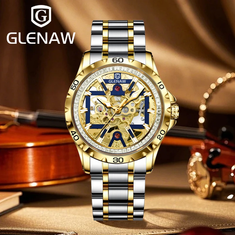 

НОВЫЕ механические часы GLENAW 2025 года, мужские ночные часы, водонепроницаемые, роскошные автоматические механические часы, ремешок для часов из нержавеющей стали