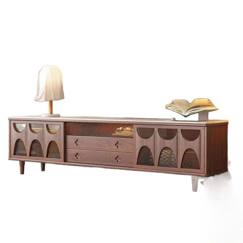 High-end French style, travertine slate TV cabinet, sliding door