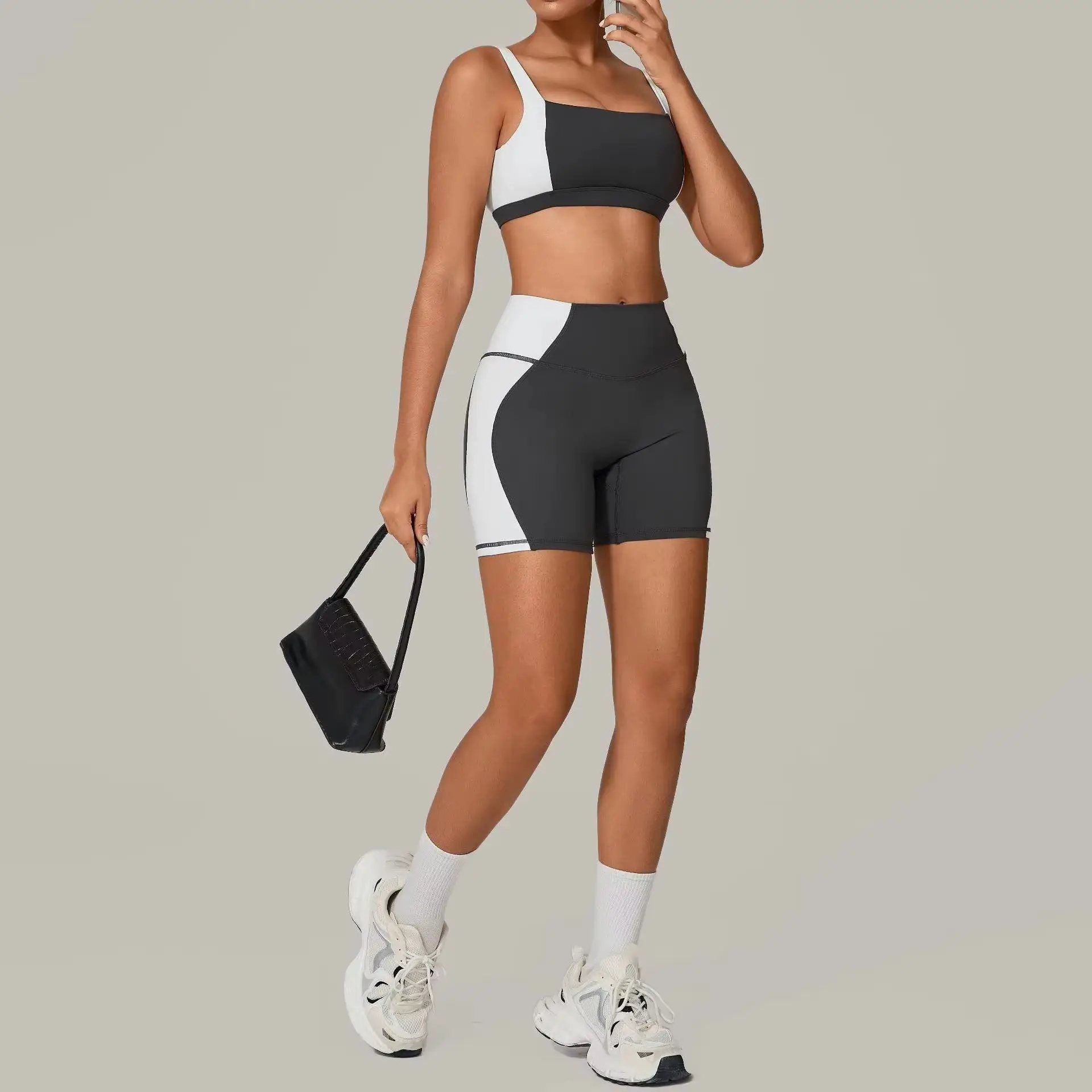 2PCS Yoga Shorts Set Women Tracksuits Gym Clothes Fitness Sports Suit Female Shockproof Bra High Waist Shorts Set Sportswear