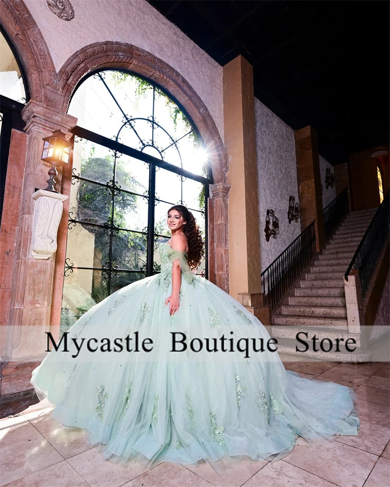 Mint Green Quinceanera Dresses 2025 Beaded Sweet 15 Gowns Lace Appliques Birthday Party Dress Vestidos De Quinceañera Customized