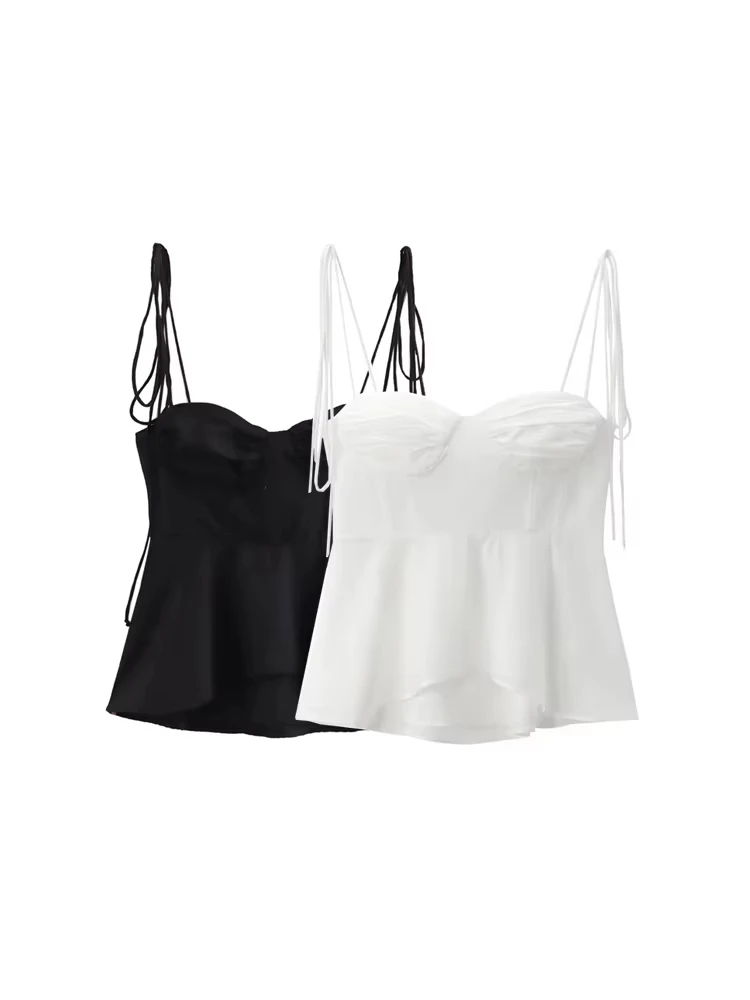 

Asymmetric Bustier Tops for Women, Sweetheart Neck, Tied Thin Straps, Side Zipper, Female Camis, Sexy Fashion
